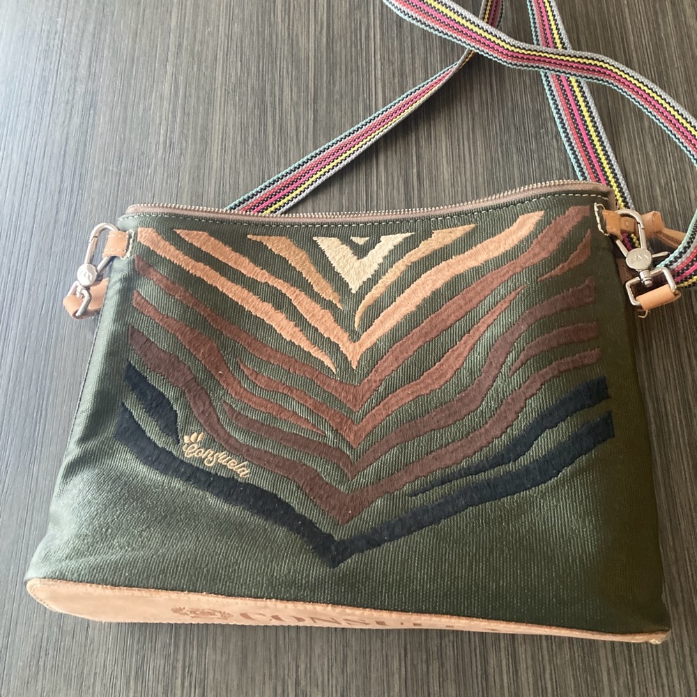 Consuela Green and Tan Crossbody Bag